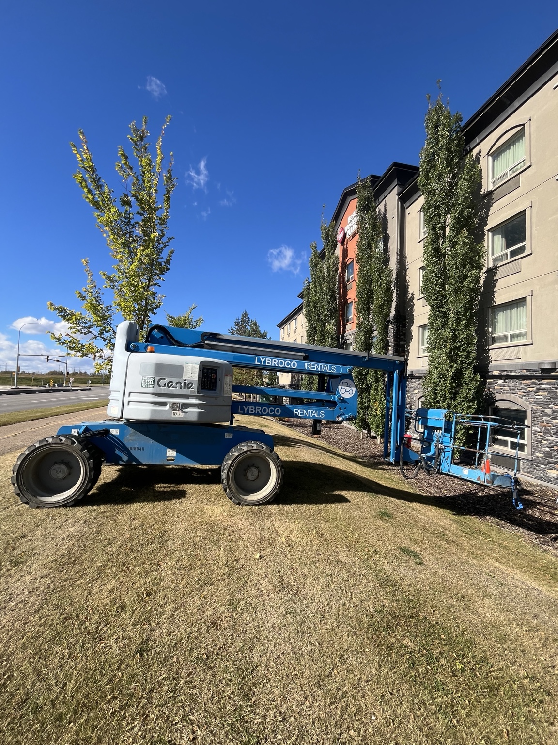 Boom lift at a hotel where Re-Gutter carried out commercial work