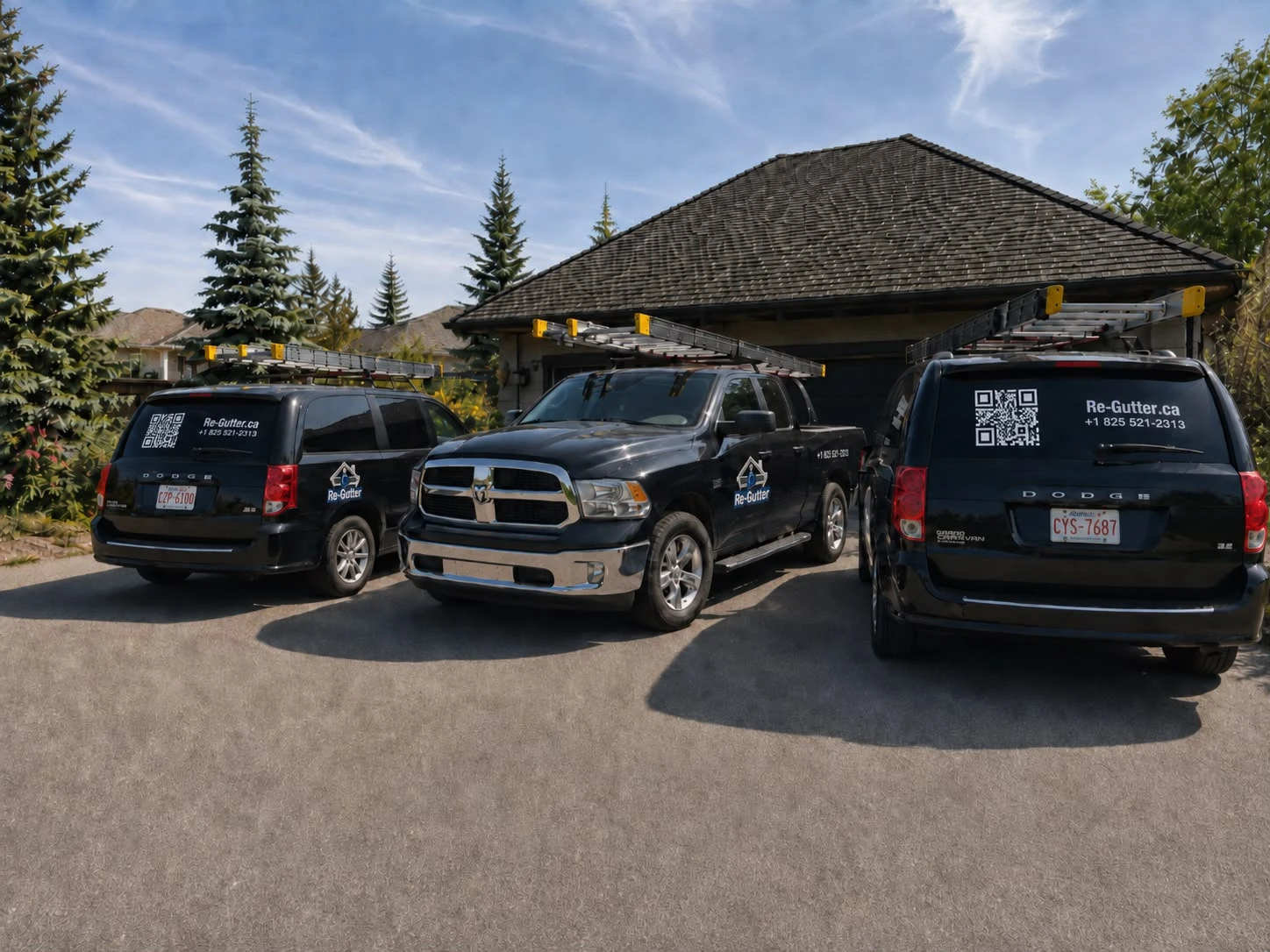 Re-Gutter branded fleet of vans and truck