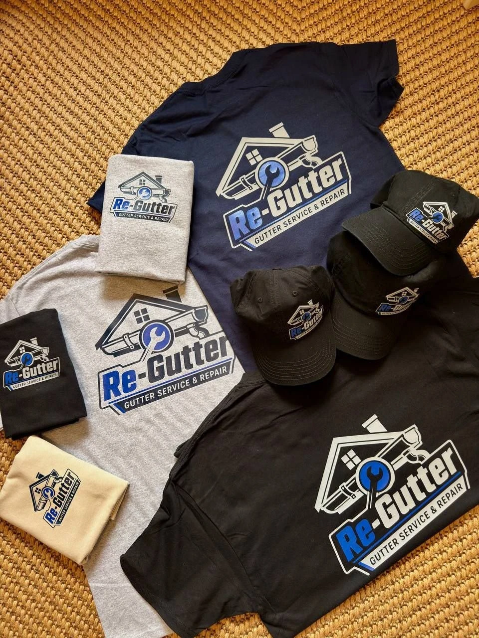 Re-Gutter branded work shirts and caps